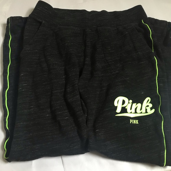 PINK Dark Gray Sweatpants w Lime Green Accent XS - Picture 3 of 5